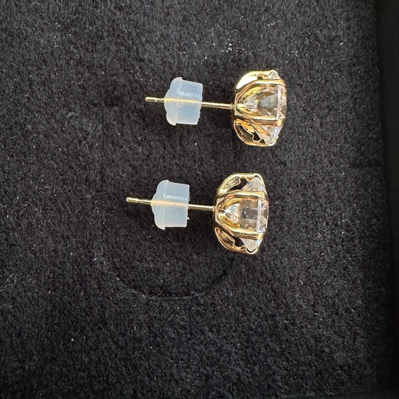 Natual Moissanite Earrings in Pure 18K Yellow Gold Settings - Picture 5 of 7